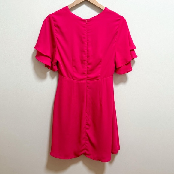 Vintage hot pink fuchsia barbiecore coquette v neck dress ruffle sleeve small - Picture 11 of 14